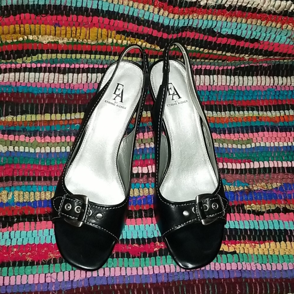 EA Black peep toe heels with buckles